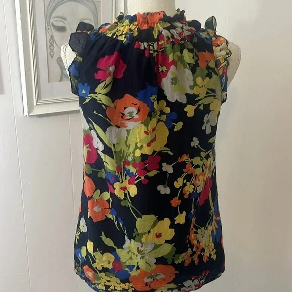 Loft Black Floral Tank Blouse Size Small - Picture 10 of 10